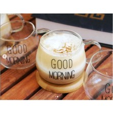 Heredot 400 ml Good Morning Desenli Kulplu Cam Şeffaf Kupa MIT1010