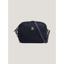 Tommy Hilfiger Kadın Logolu Deri Kart Bölmeli Günlük Kullanım Lacivert Omuz Çantası AW0AW15638-DW6