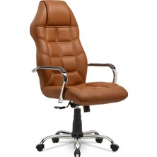 Mehmet Yaren Büro Eko Konfor Bilgisayar - Ofis - Müdür - Büro - Makam Çalışma Koltuğu Taba Renk Krom Ayaklı