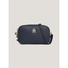 Tommy Hilfiger Kadın Logolu Deri Kart Bölmeli Günlük Kullanım Lacivert Omuz Çantası AW0AW15179-DW6