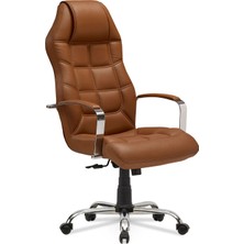 Mehmet Yaren Büro Royal Konfor Bilgisayar - Ofis - Müdür - Büro - Makam Çalışma Koltuğu Taba Renk Krom Ayaklı