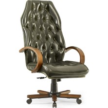 Mehmet Yaren Büro Kapitone Bilgisayar Koltuğu Ofis Müdür Büro Çalışma Sandalyesi Yeşil Renk Ahşap Ayaklı