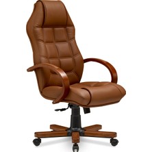 Mehmet Yaren Büro Royal Konfor 2 Bilgisayar - Ofis - Müdür - Büro - Makam Çalışma Koltuğu Taba Renk Ahşap Ayaklı