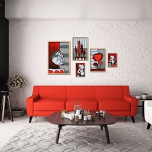 Gaagart 5'li Ahşap Lamine Çerçeveli Mdf Tablo Seti Kırmızı Gri Çiçekler