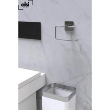 Alsi Home Yapışkanlı Gümüş Fön Askısı Wc Tuvalet Kağıtlık ve Yuvarlak Havluluk Banyo Askısı 3'lü Set