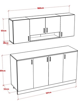 Mobideko Noti Mini Mutfak Dolabı Alt Üst Modül 160 cm (Tezgah Dahil)