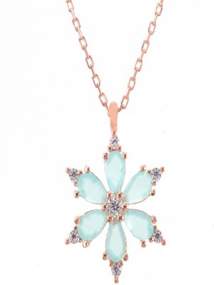 Neva Jewelry 925 Ayar Favori Mint Yeşili Lotus Çiçeği Modelli Gümüş Kolye