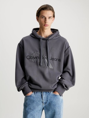 Calvin Klein Erkek Pamuklu Logolu Regular Fit Kapüşonlu Gri Sweatshirt J30J324623-PT2