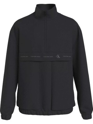 Calvin Klein Erkek Dik Yaka Yalıtımlı Marka Logolu Fermuarlı Siyah Sweatshirt J30J324954-BEH