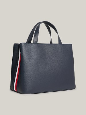 Tommy Hilfiger Kadın Deri Marka Logolu Fermuarlı Günlük Kullanım Lacivert Omuz Çantası AW0AW16075-DW6