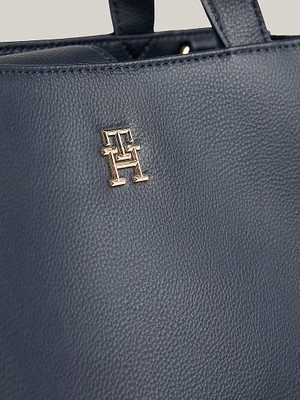 Tommy Hilfiger Kadın Deri Marka Logolu Fermuarlı Günlük Kullanım Lacivert Omuz Çantası AW0AW16075-DW6