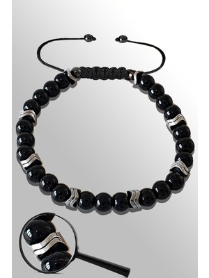 Tesbih Atölyesi Sertifikalı Gümüş Çavuş Hematitli Siyah Obsidyen Taşı Bileklik - Ayarlamalı