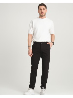 İnpool Erkek Pamuklu Esnek Chino-Kanvas Pantolon 24INP275 Büyük Beden Slim Fit Desenli Siyah