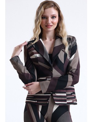 Sense Astarlı Desenli Ottoman Blazer Ceket | Ckt 35257 Kahve Bej Siyah Desenli