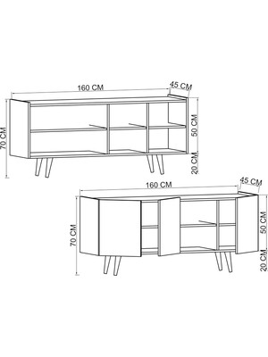 VM VERTEX MOBİLYA Milano Ahşap Ayaklı Modern Konsol 160 cm Safir Meşe - Beyaz