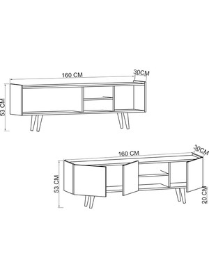 VM VERTEX MOBİLYA Milano Ahşap Ayaklı Modern Tv Ünitesi 160 cm Safir Meşe - Beyaz