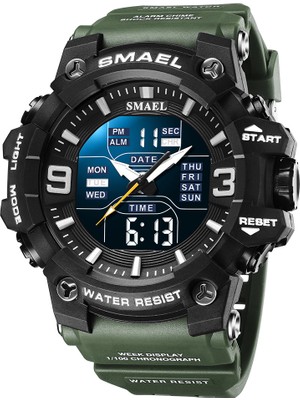 2xudc Ordu Yeşil Smael 8049 Lüks Marka Smael Izle Erkek Saat 5ATM Suya Dayanıklı Erkek Dijital Kuvars Erkek Spor Saat Smael Kutusu ile (Yurt Dışından)