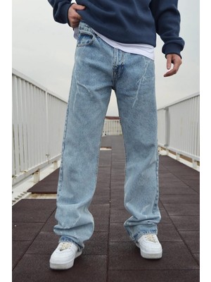 Kaizer Denim Buz Mavi Şimşek Desenli Baggy Pantolon