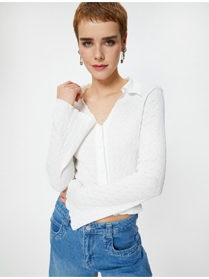 Koton Uzun Çan Kol Gömlek Dokulu Slim Fit