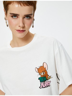 Koton Tom Ve Jerry Tişört Lisanslı Arkası Baskılı Kısa Kollu Bisiklet Yaka Pamuklu