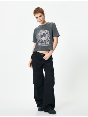 Koton Kısa Kollu Baskılı Tişört Bisiklet Yaka Pamuklu Rahat Kalıp