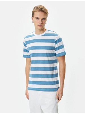Koton 4SAM10302HK Koton Erkek T-Shirt Mavi Çizgili