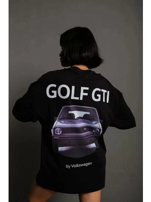 Özel Marka Kadın Sırt Baskılı Bisiklet Yakalı Oversize T-Shirt - Siyah