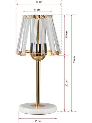 Fiyakalı Ürünler Atölyesi Gold Kristal Cam Abajur, Mermer Ayaklı Dekoratif Masa Lambası