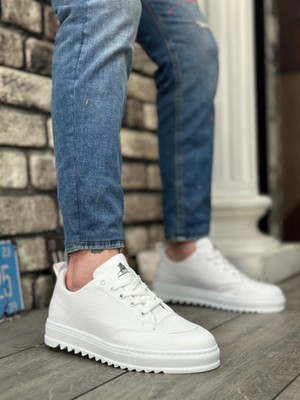 11boa BA0328 Boa Kalın Yüksek Taban Smile Desenli Beyaz Spor Erkek Ayakkabı