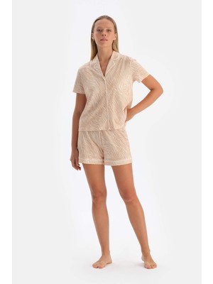 Dagi Bej Zebra Desenli Gömlek Şort Pijama Takımı
