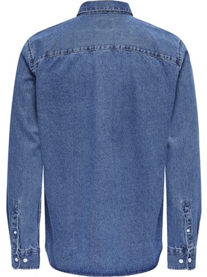 Only & Sons Rahat Koyu Mavi Erkek Denim Gömlek Onsbenny Reg Chambray Ls Shırt