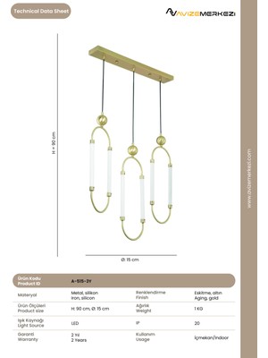 Avize Merkezi Üçlü Sıralı Ledli Avize A-515-3Y