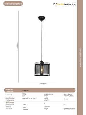 Avize Merkezi A-193-1K Tekli Telli Avize