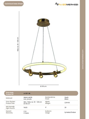 Avize Merkezi Siyah Modern Avize A-517-3S