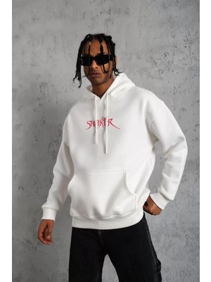 Tarz Yeri Erkek Baskılı Kapüşonlu Sweatshirt - Beyaz