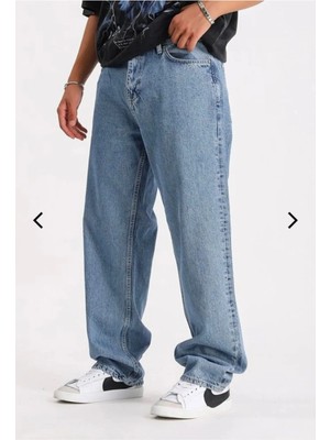 Kaizer Denim Erkek Buz Mavi Baggy Pantolon Desenli Günlük Stil Rahat Kalıp