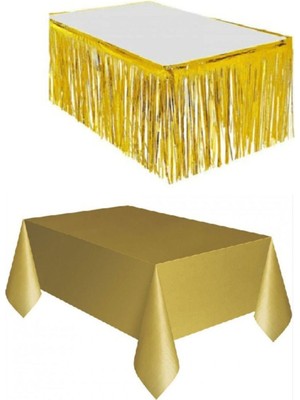 Parti Furyası Gold Metalize Masa Etegi + Plastik Gold Masa Örtüsü