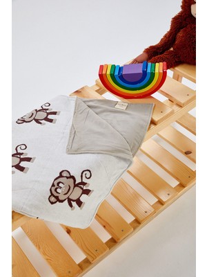 %100 Pamuklu Maymun Desenli Kare Bebek Battaniye - MULTI RENK