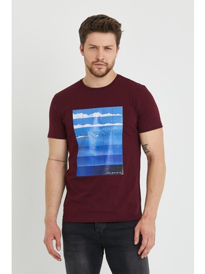 Polo State Erkek Baskılı T-shirt Bordo