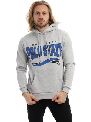 Polo State Erkek Baskılı 3 Iplik Şardonlu Sweatshirt Gri Melanj