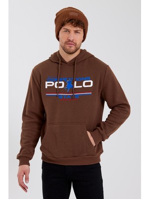 Polo State Erkek Baskılı 3 Iplik Sweatshirt Kahverengi