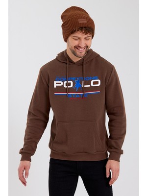 Polo State Erkek Baskılı 3 Iplik Sweatshirt Kahverengi