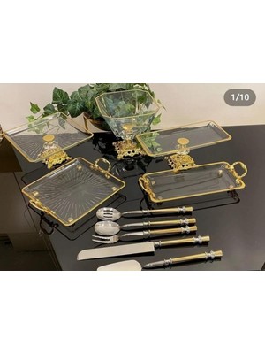 Santara Exclusive Döküm Ayaklı Gold 10 Parçadan Oluşan Muhteşem Sunum & Servis Seti