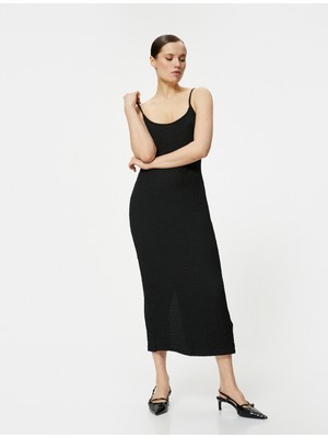 Koton Askılı Midi Elbise Yuvarlak Yaka Bürümcük Kumaş