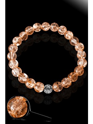 Tesbih Atölyesi Dağ Kristalı Turuncu Necef Taşı Gümüş Aparatlı Bileklik