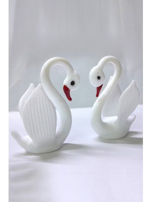 Cam Sanatı Kuğu2 Li Beyaz Kalpli 10 cm Yükseklikte