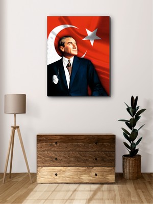 Harz Dekor Mustafa Kemal Atatürk ve Türk Bayrağı Kanvas Tablo