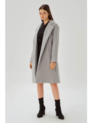 Rays 7218A Belden Bağlamalı Kaşe Kaban Gri