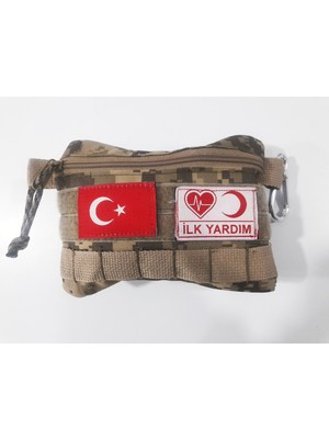 Savasisg Kamp İlkyardım Outdoor Edc Çantası Karabina Ve Türk Bayrağı Patchli, içi dolu
