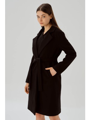 Rays 7218A Belden Bağlamalı Kaşe Kaban Siyah